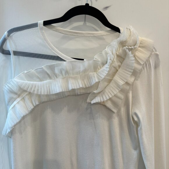 New BCBG Alyne Off White Ruffle Mesh Top - Picture 5 of 5